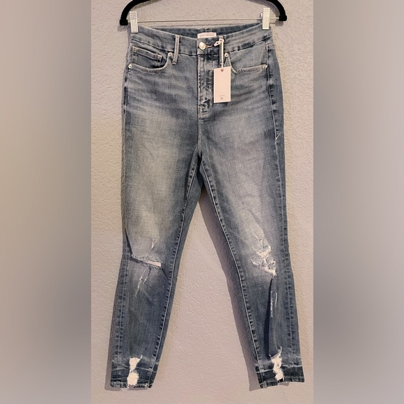 NWT Good American Good Waist Skinny Jeans Blue634 Crop Size 6 Distressed - Picture 8 of 8